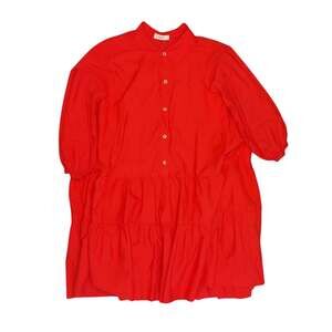 Style Red Tiered Button-Down Shirt Dress - Relaxed Fit